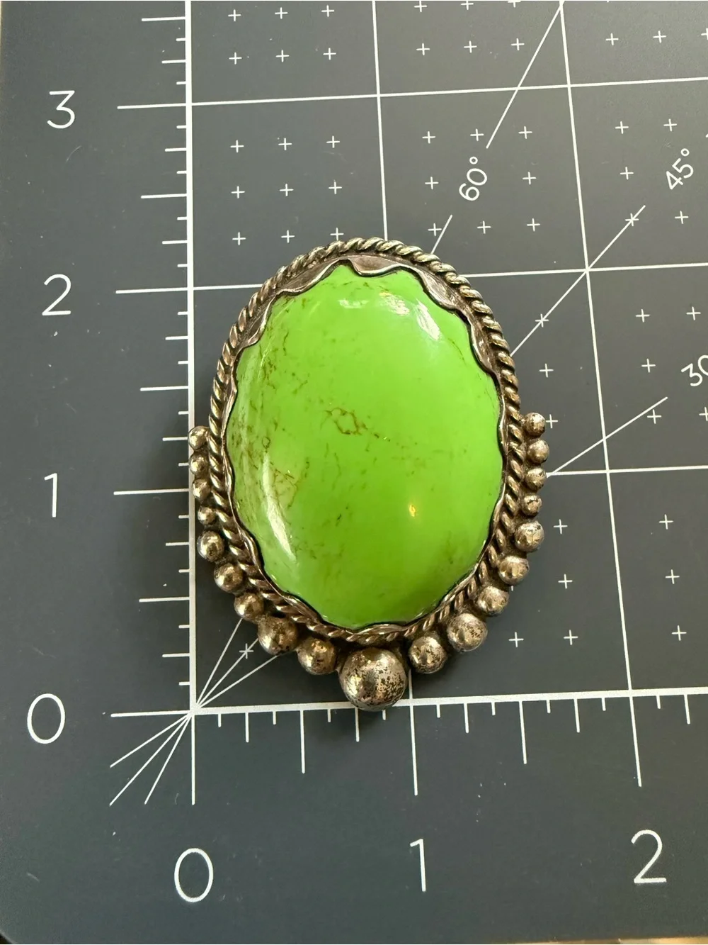 Large Taxco Sterling Silver Brooch Green Stone